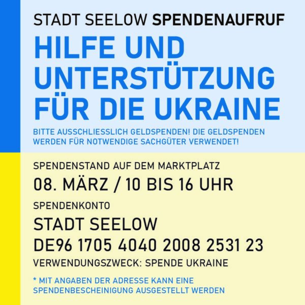 Spendenaufruf der Städte Seelow und Kostrzyn nad Odrą für die Ukraine